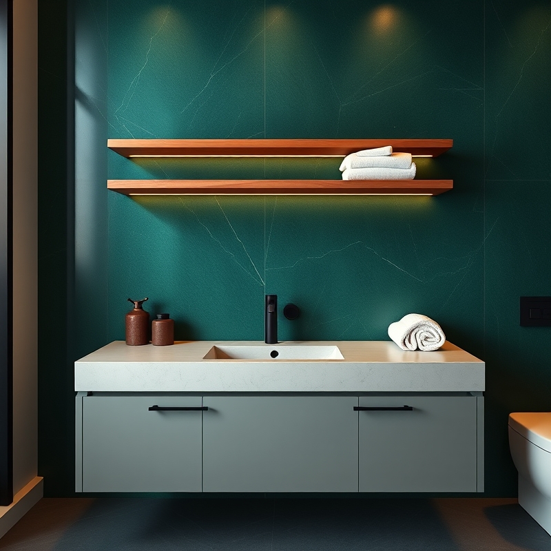 dark green accent wall in a bathroom
