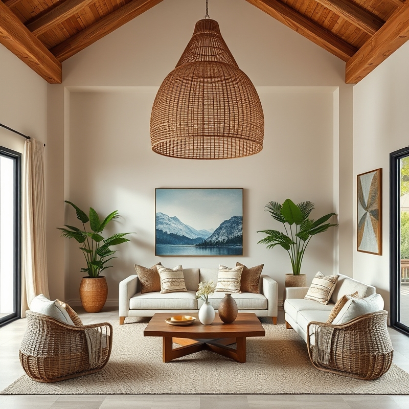 Bloxburg living room with rattan pendant light