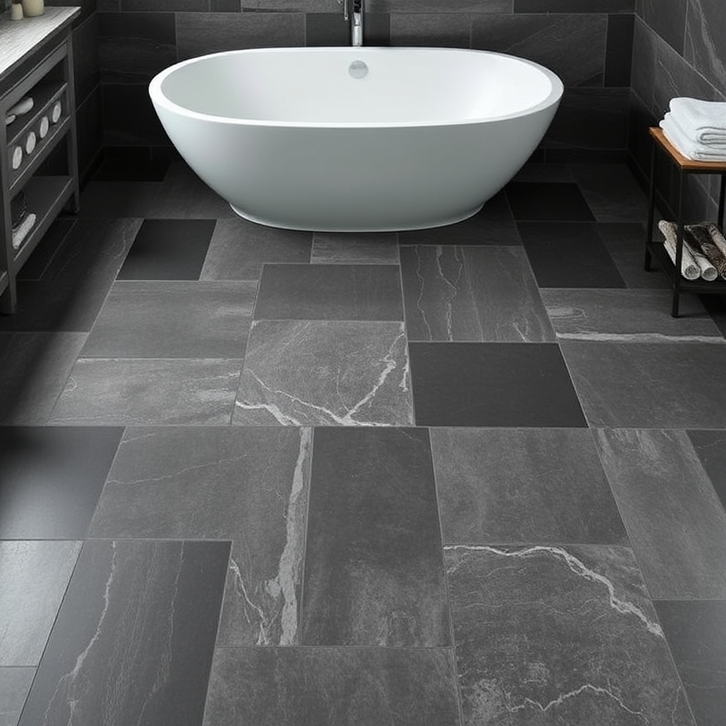 slate look porcelain tile floor in bathroom