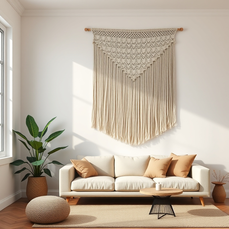 Bloxburg living room with macrame wall art