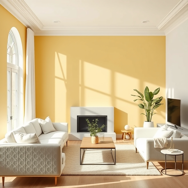 Bloxburg living room with butter yellow wall