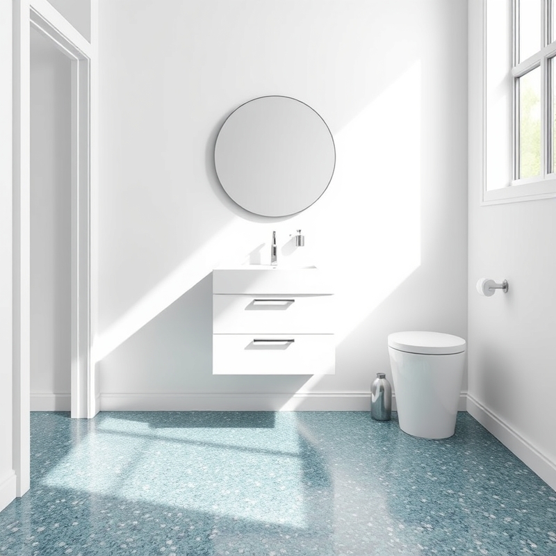 Blue-green terrazzo tile flooring in a modern bathroom