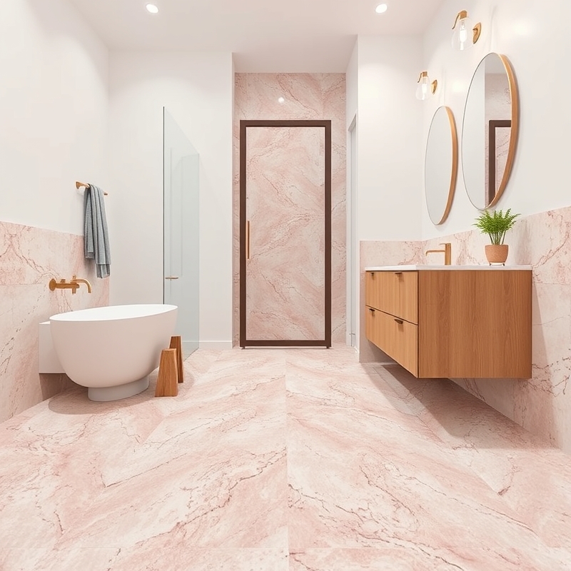 pink terrazzo floor tiles in modern bathroom