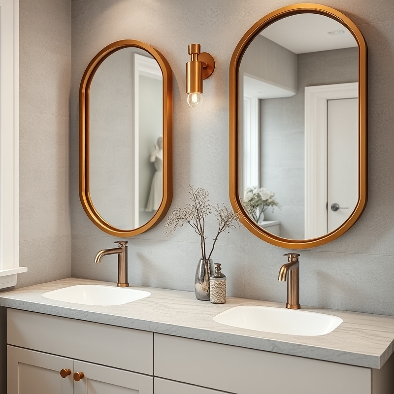 bathroom faucet in brushed nickel with champagne bronze light fixtures