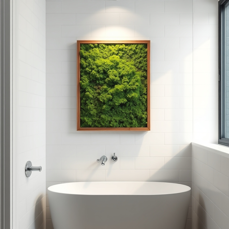 living moss frame on a bathroom wall