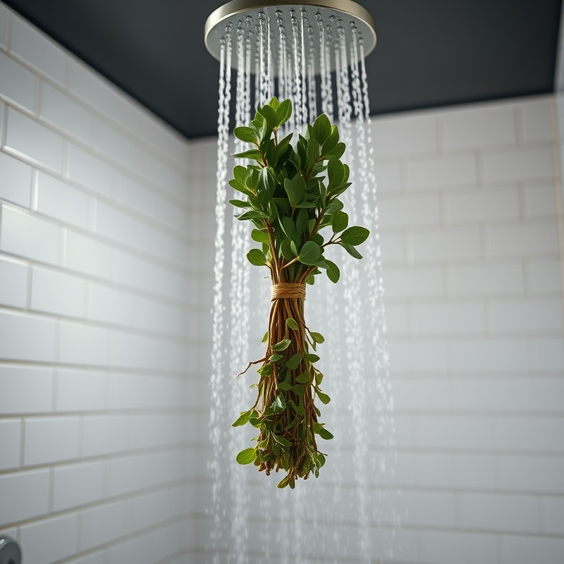 eucalyptus bundle hanging from shower head