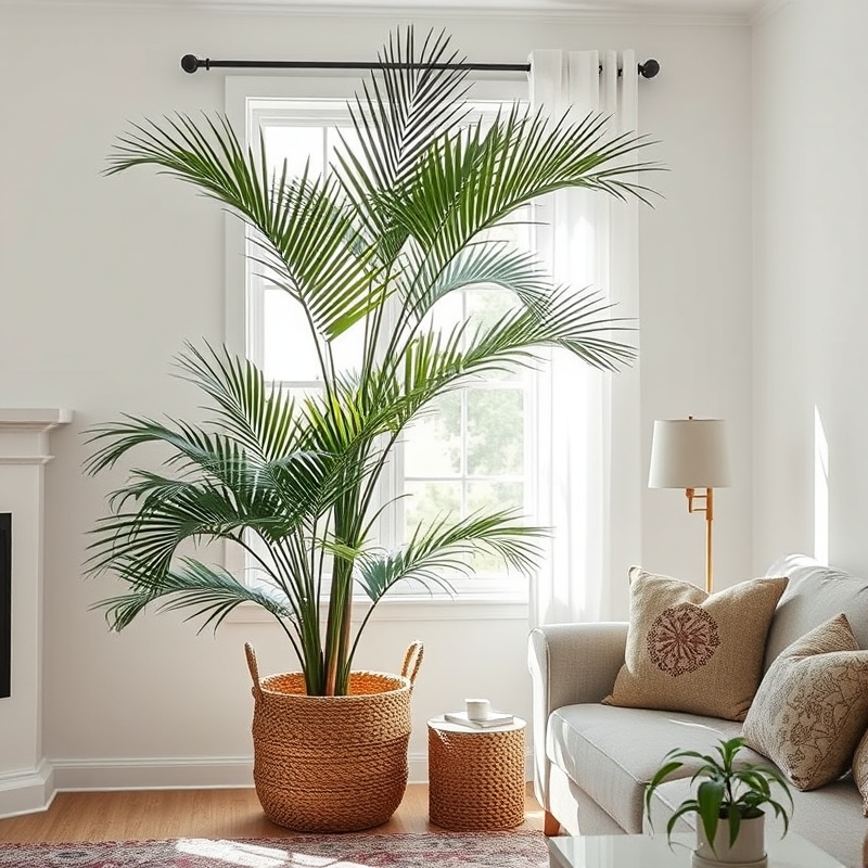 Bloxburg living room with palm in basket