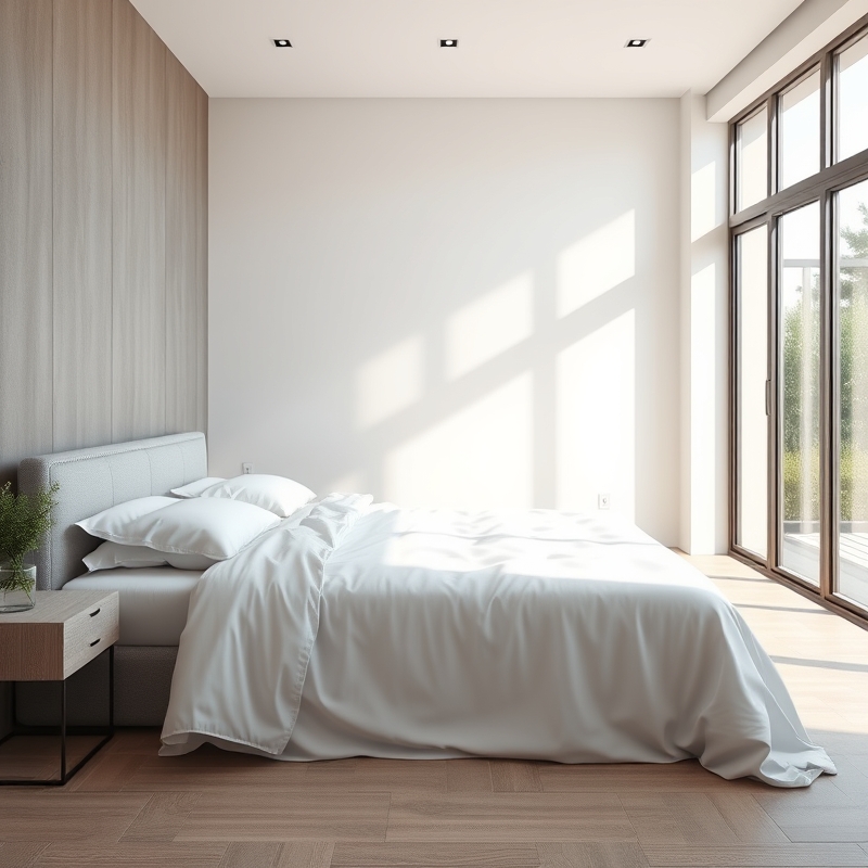 bed placed against a different wall in a bedroom