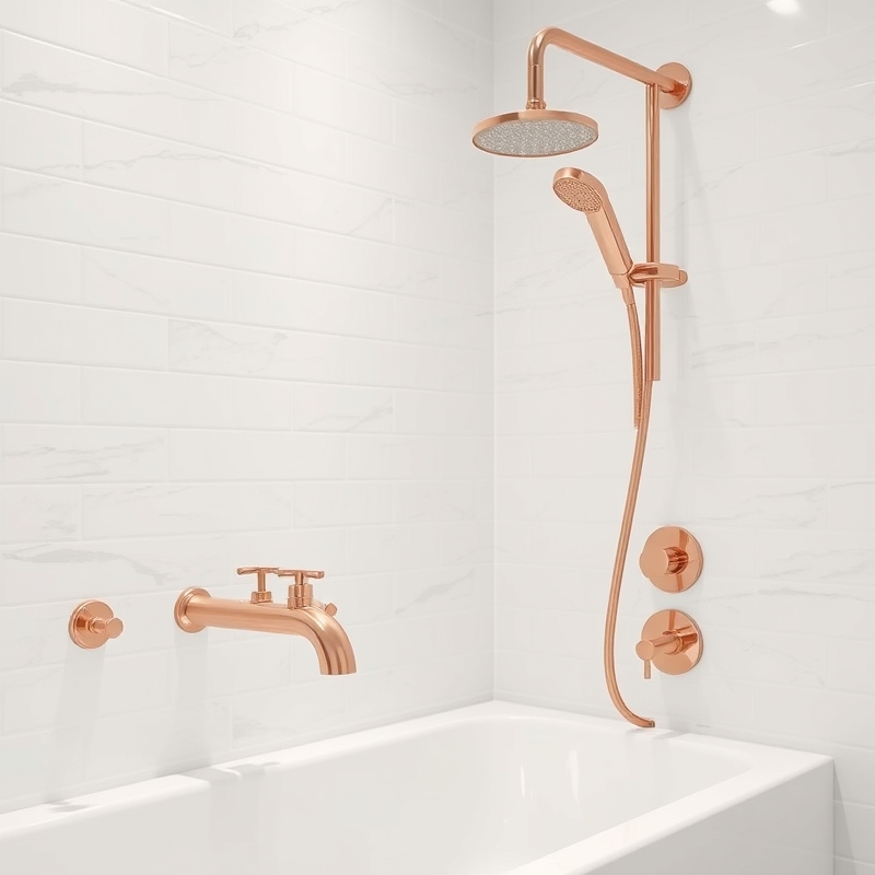 rose gold bathroom faucet and shower head