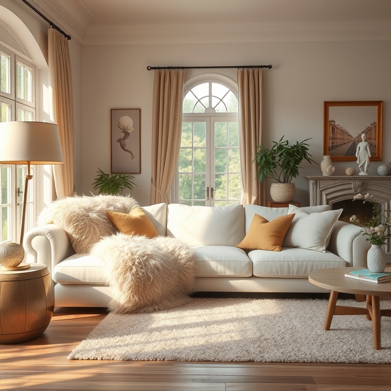 Bloxburg living room with sheepskin throw