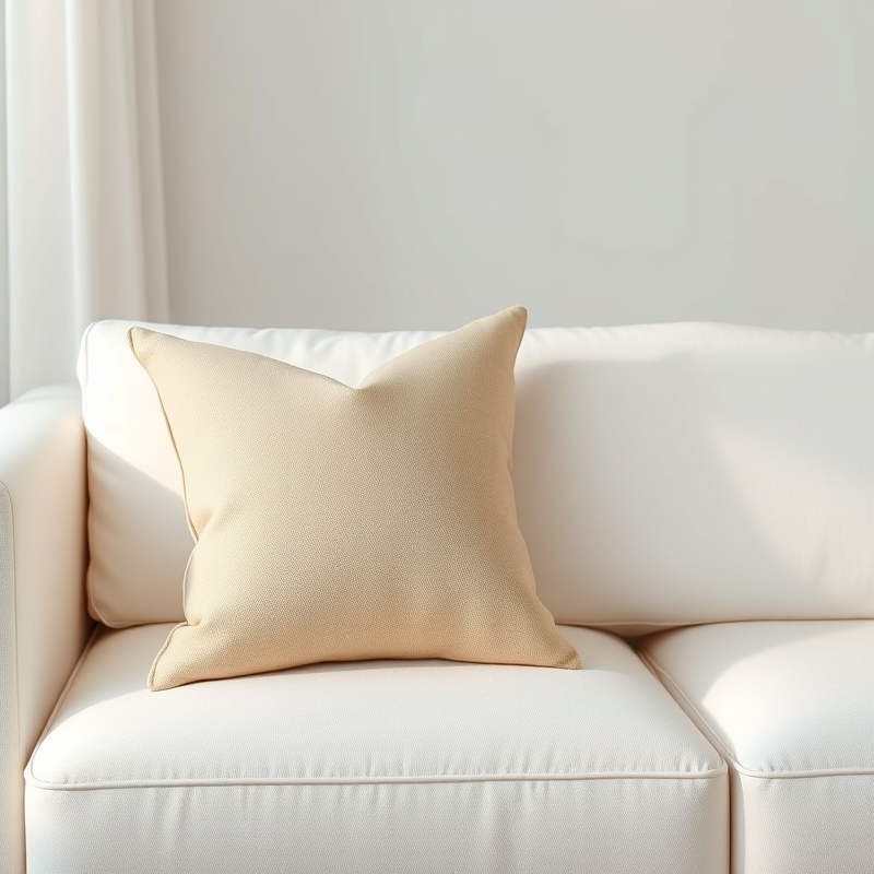 linen throw pillows in sand and charcoal stripes on white sofa