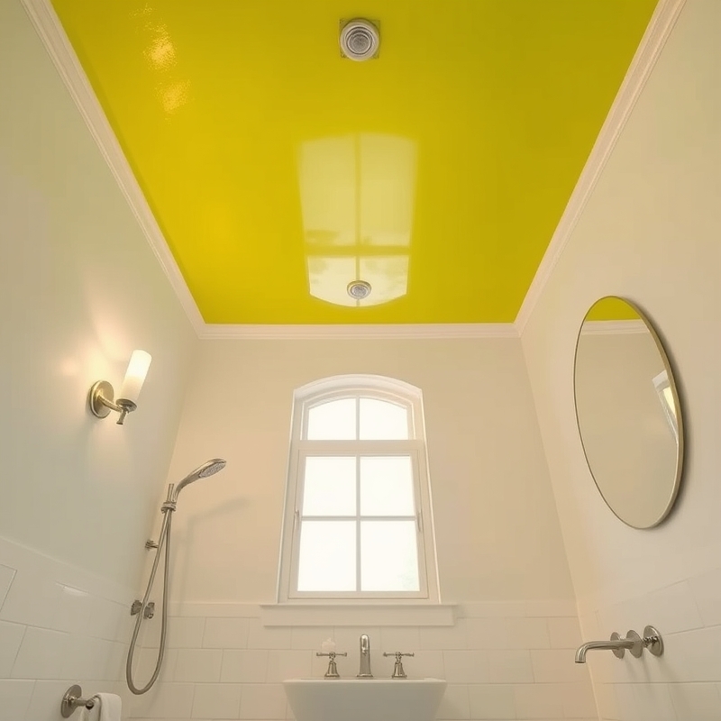 chartreuse painted ceiling in a bathroom