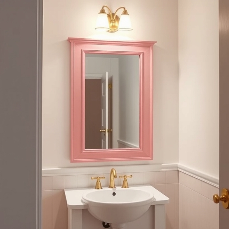 mirror with pink frame in bathroom