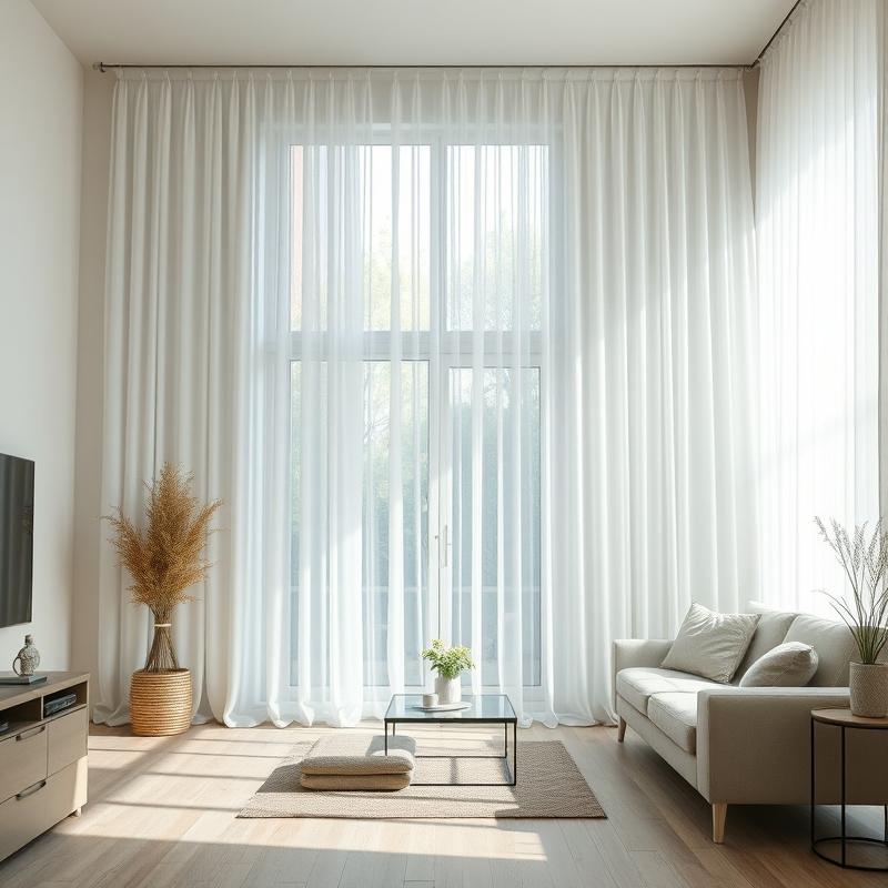 Bloxburg living room with sheer white curtains