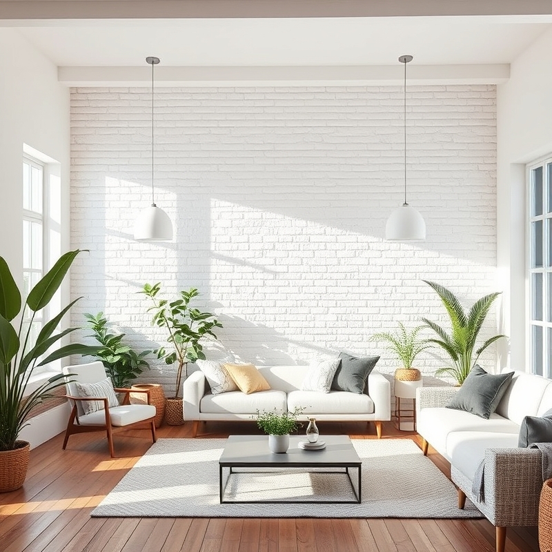 White painted brick wall in a living room