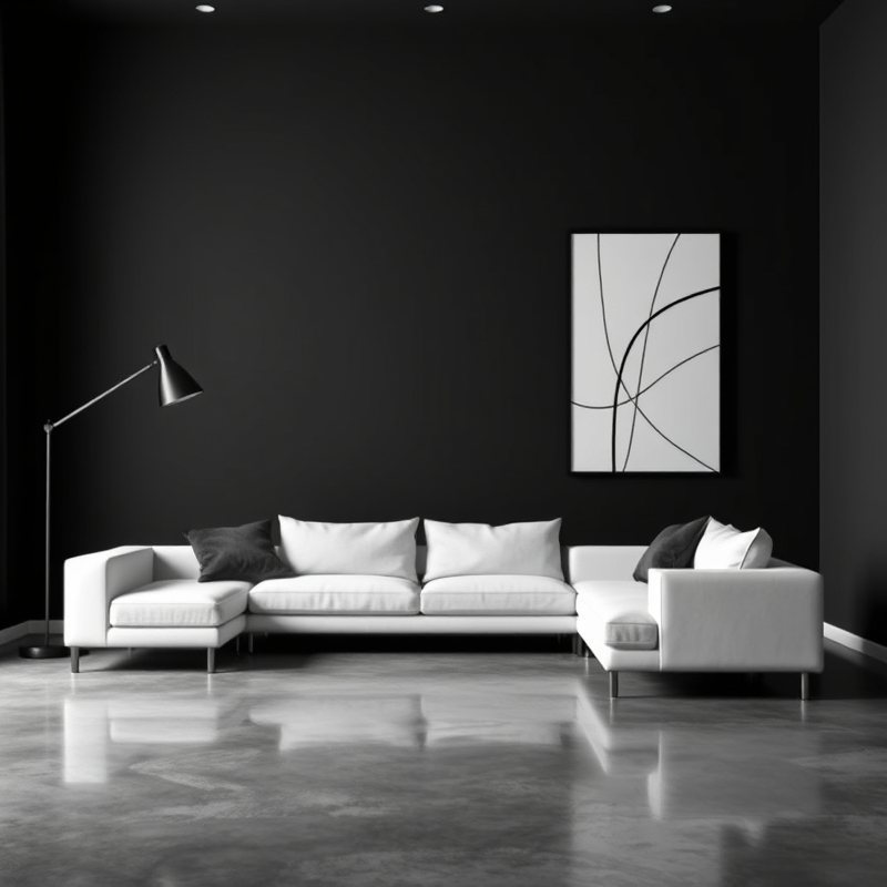 living room with one wall painted matte black