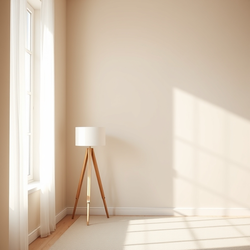 Light oak floor lamp in living room corner