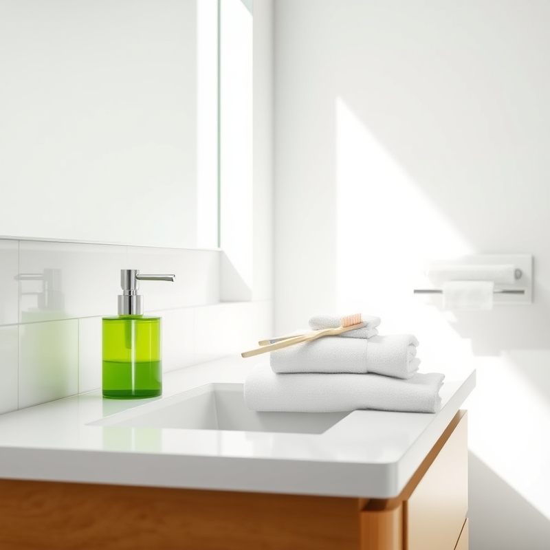 lime green accessories on a bathroom counter
