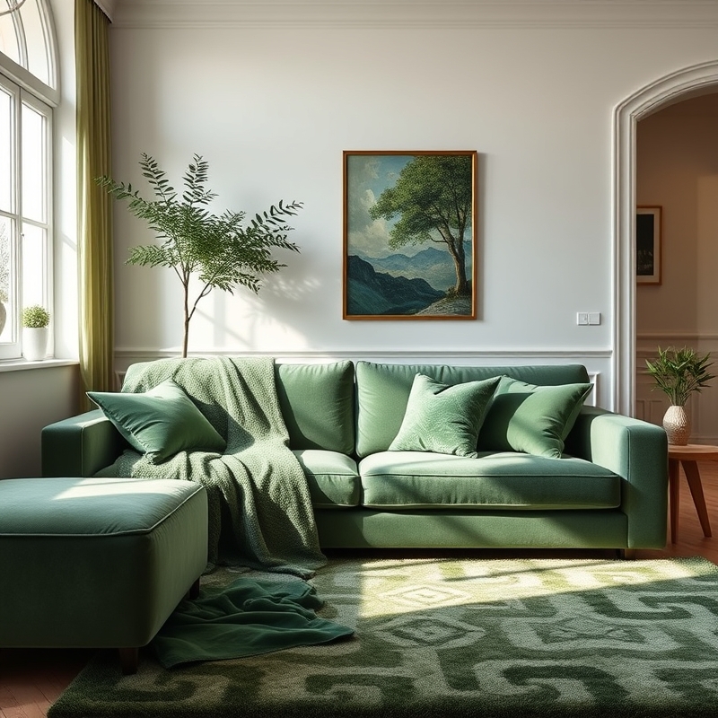 A layered look using different shades and textures of green