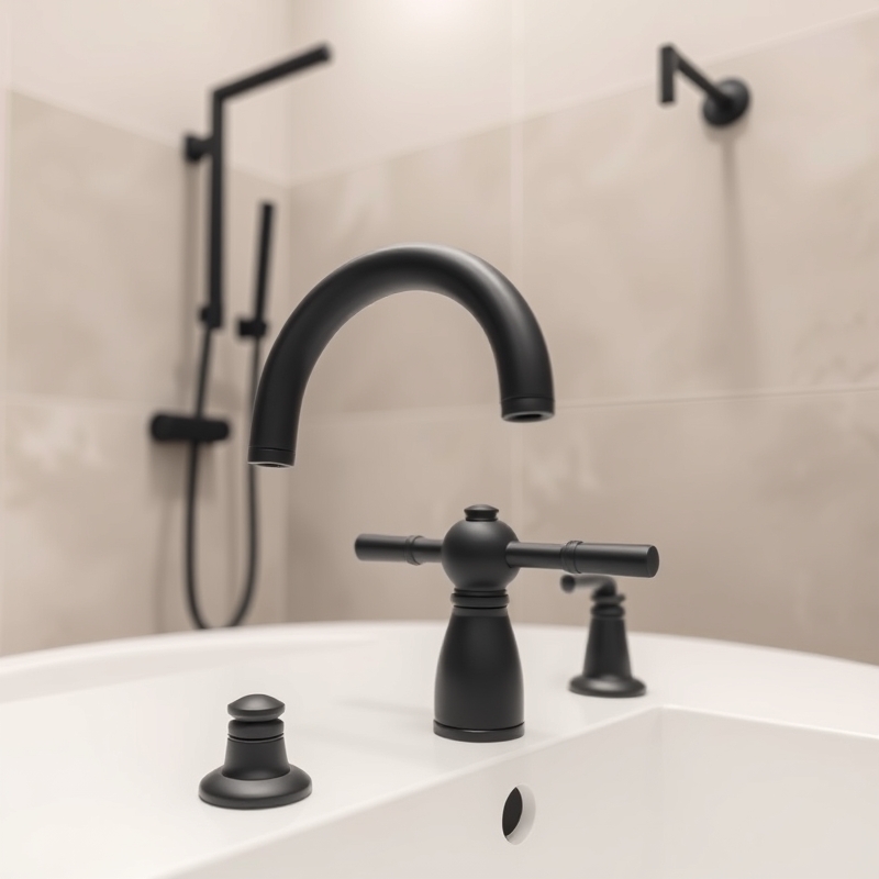 bathroom with matte black faucet and showerhead