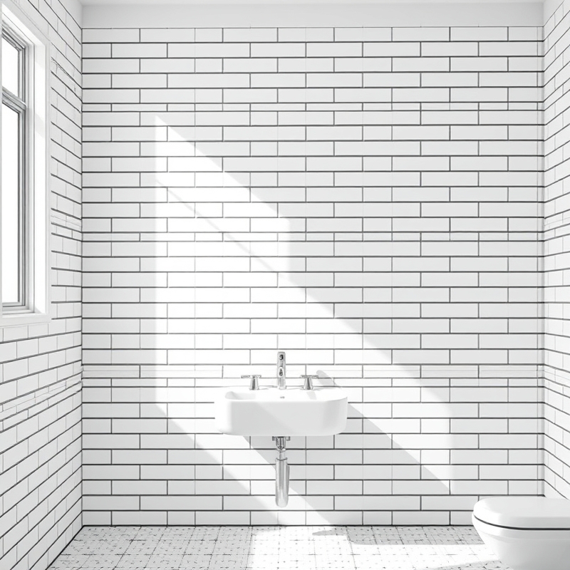 white subway tile with dark gray grout
