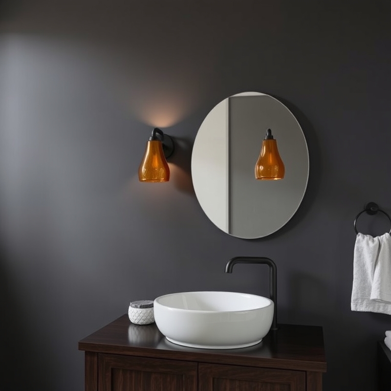 amber glass wall sconces on dark bathroom wall