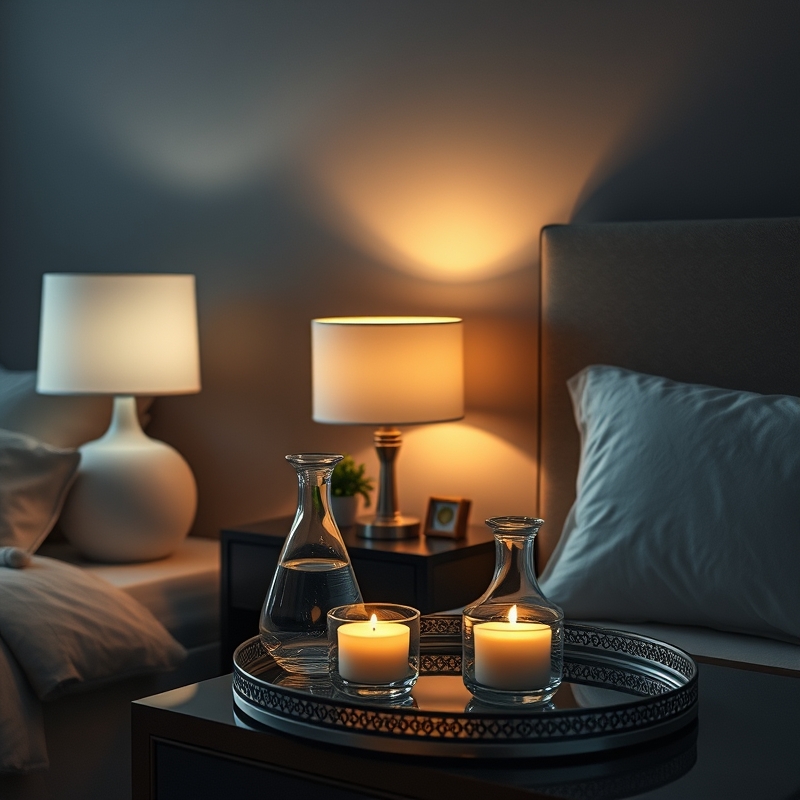 Bedroom with frosted glass lamps and accessories