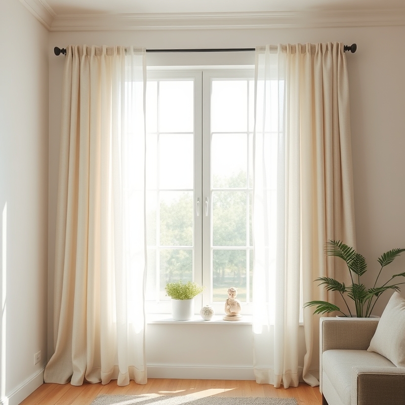 Sheer linen curtains in a white living room