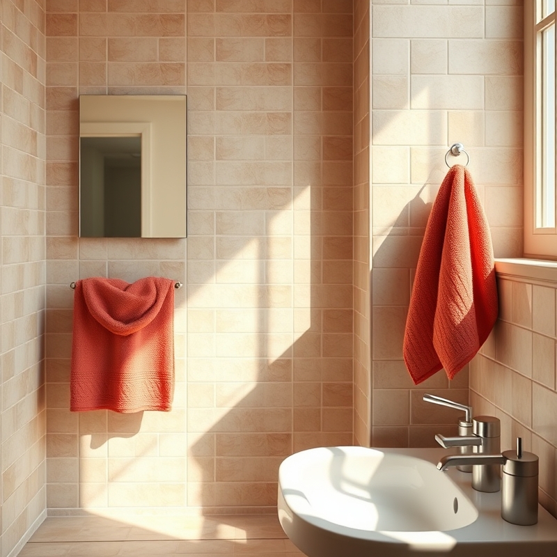 terracotta and pink hand towels on a towel ring