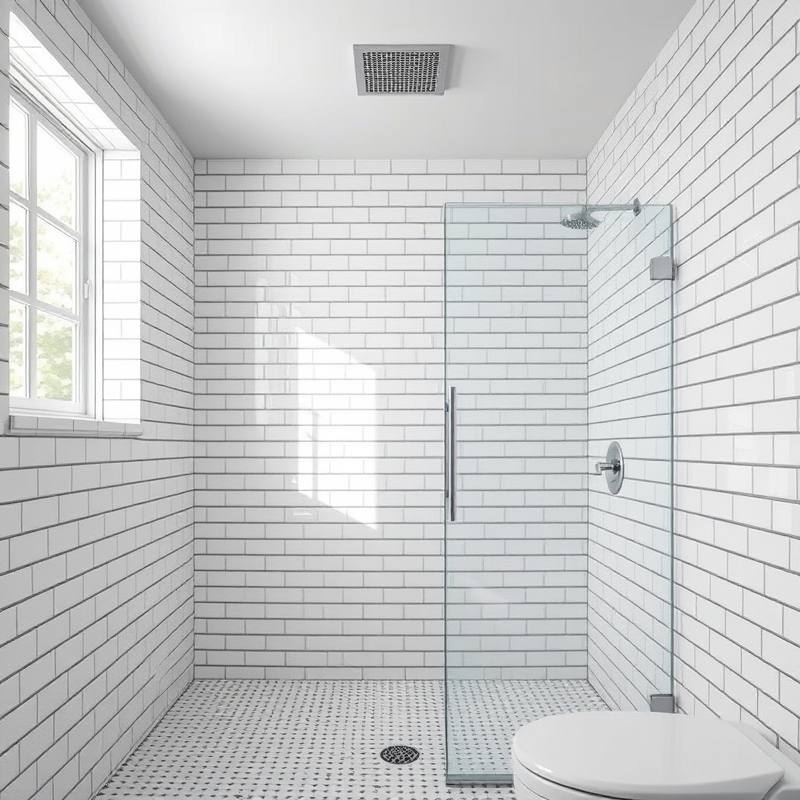 bathroom with white subway tile from floor to ceiling