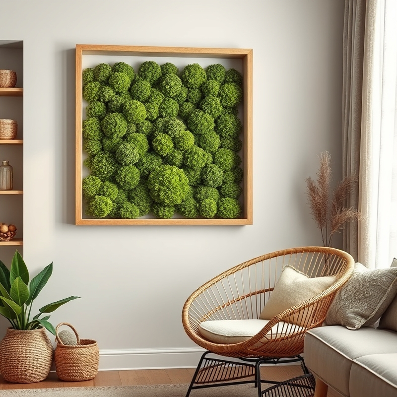 A framed panel of preserved moss as wall art