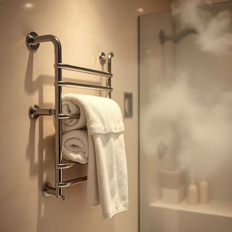 heated towel rack in a modern bathroom