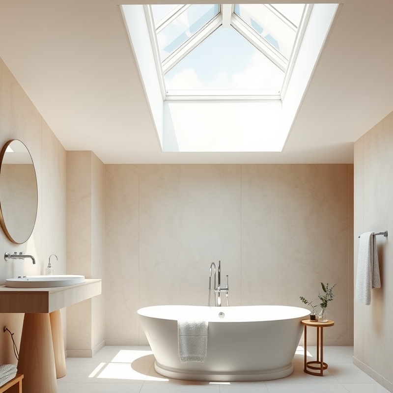 bathroom with natural light streaming from skylight above shower