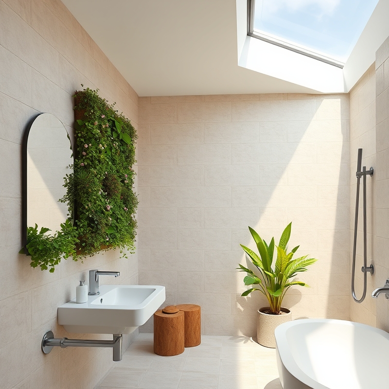 bathroom with a green plant wall or corner planter