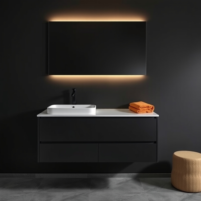 matte black floating bathroom vanity with soft close drawers