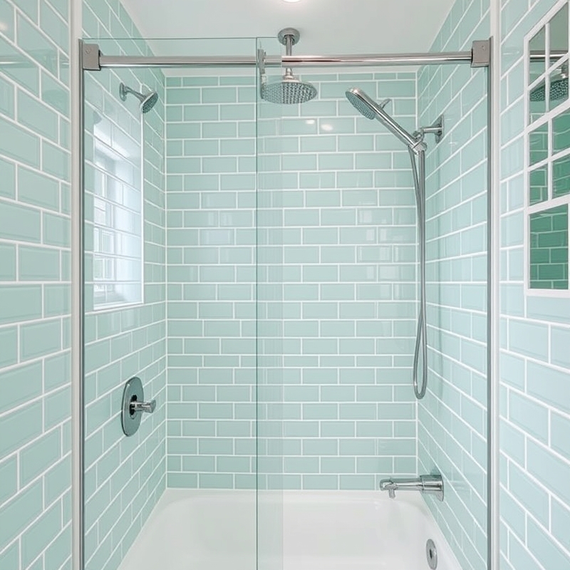mint green subway tile shower wall