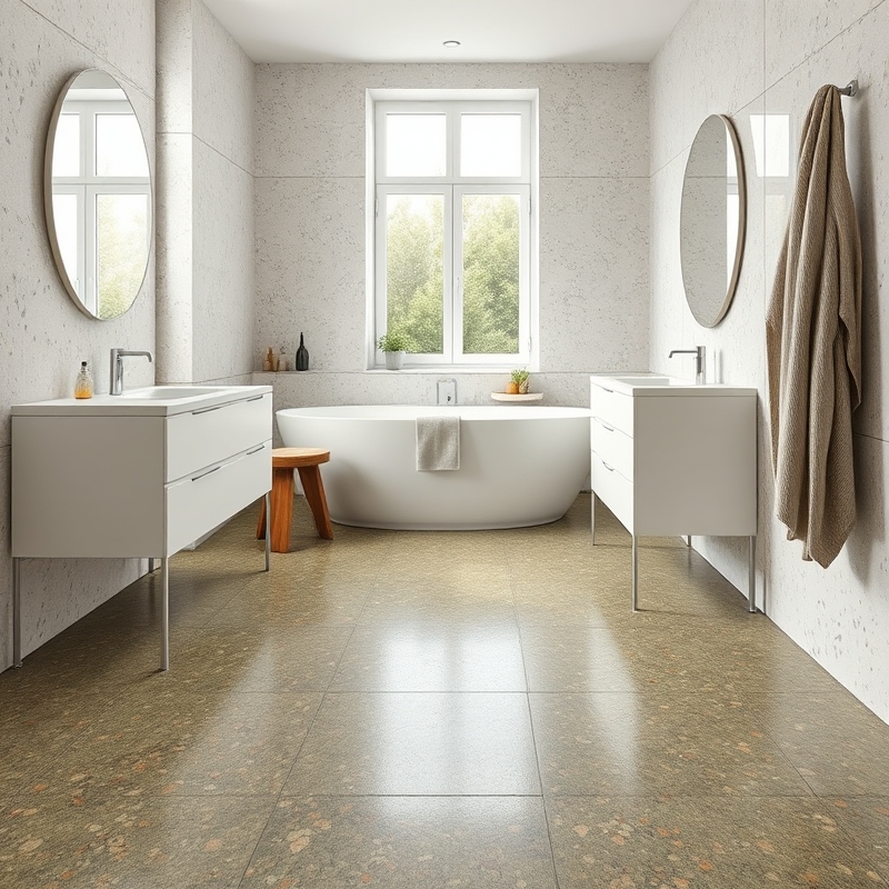 olive green terrazzo floor in a bathroom