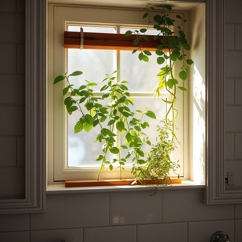 vertical herb garden in a bathroom window