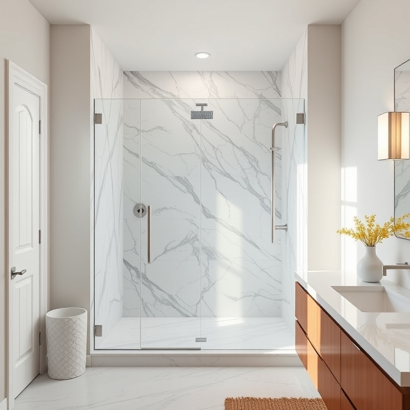 modern bathroom with clear frameless glass shower enclosure