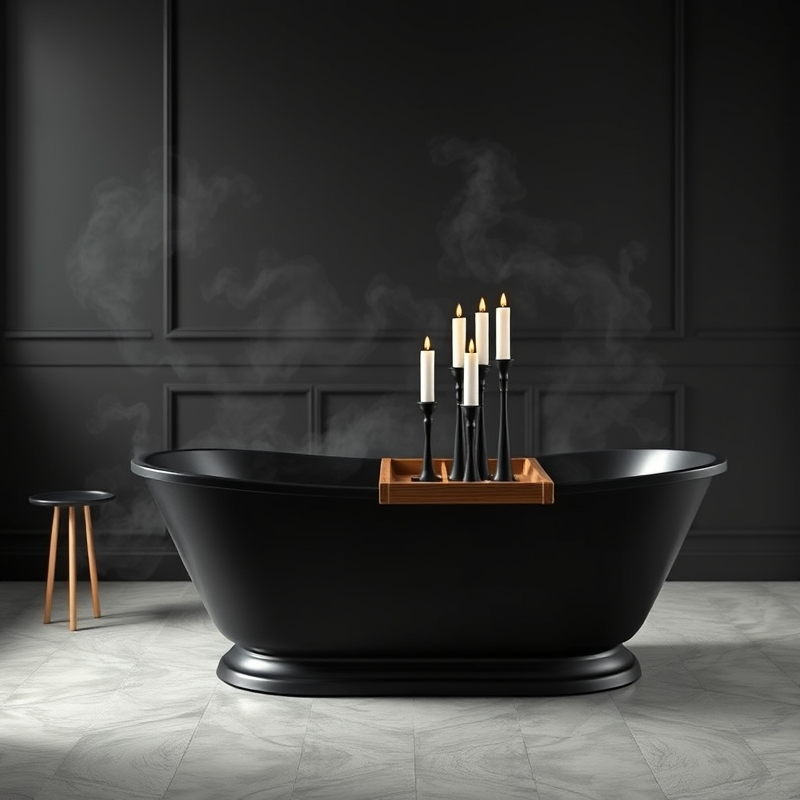 matte black bathtub caddy with candles