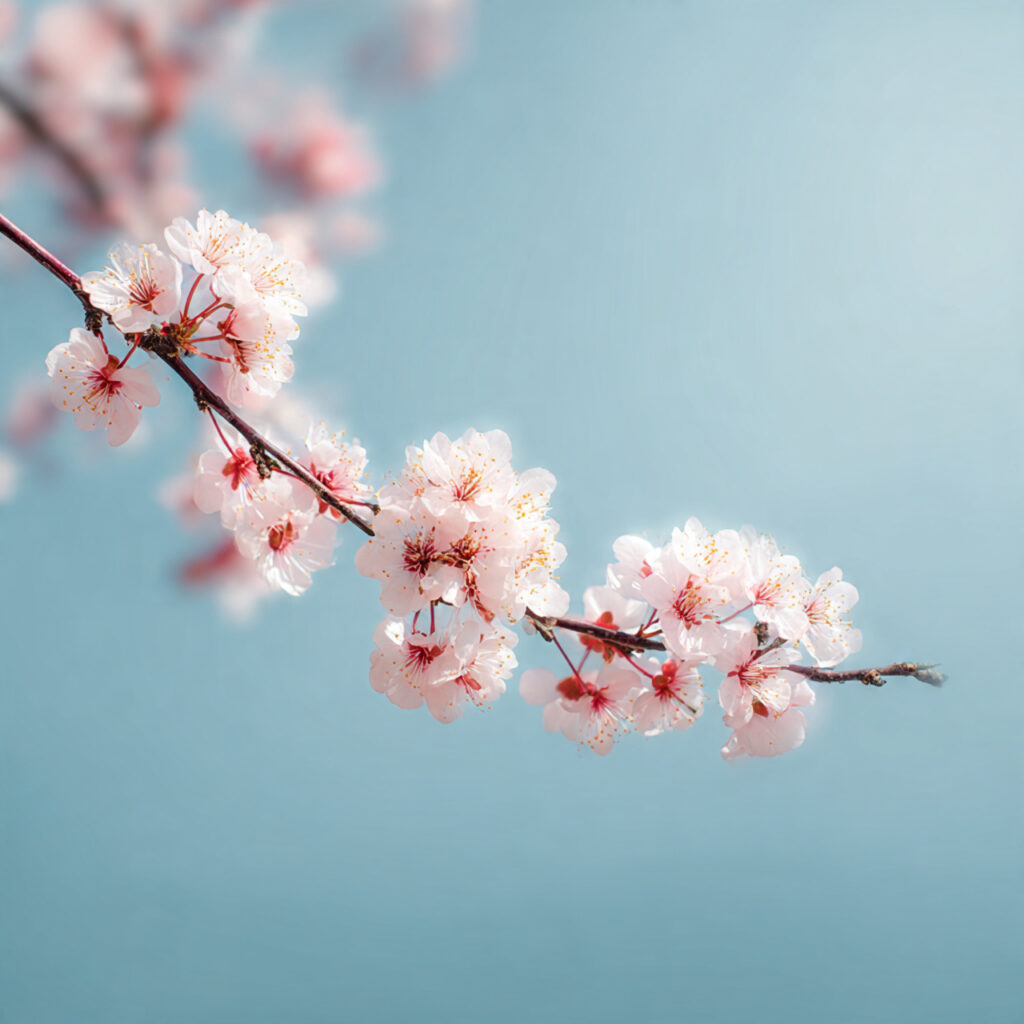 Cherry Blossom Branch Against Soft Sky Blue