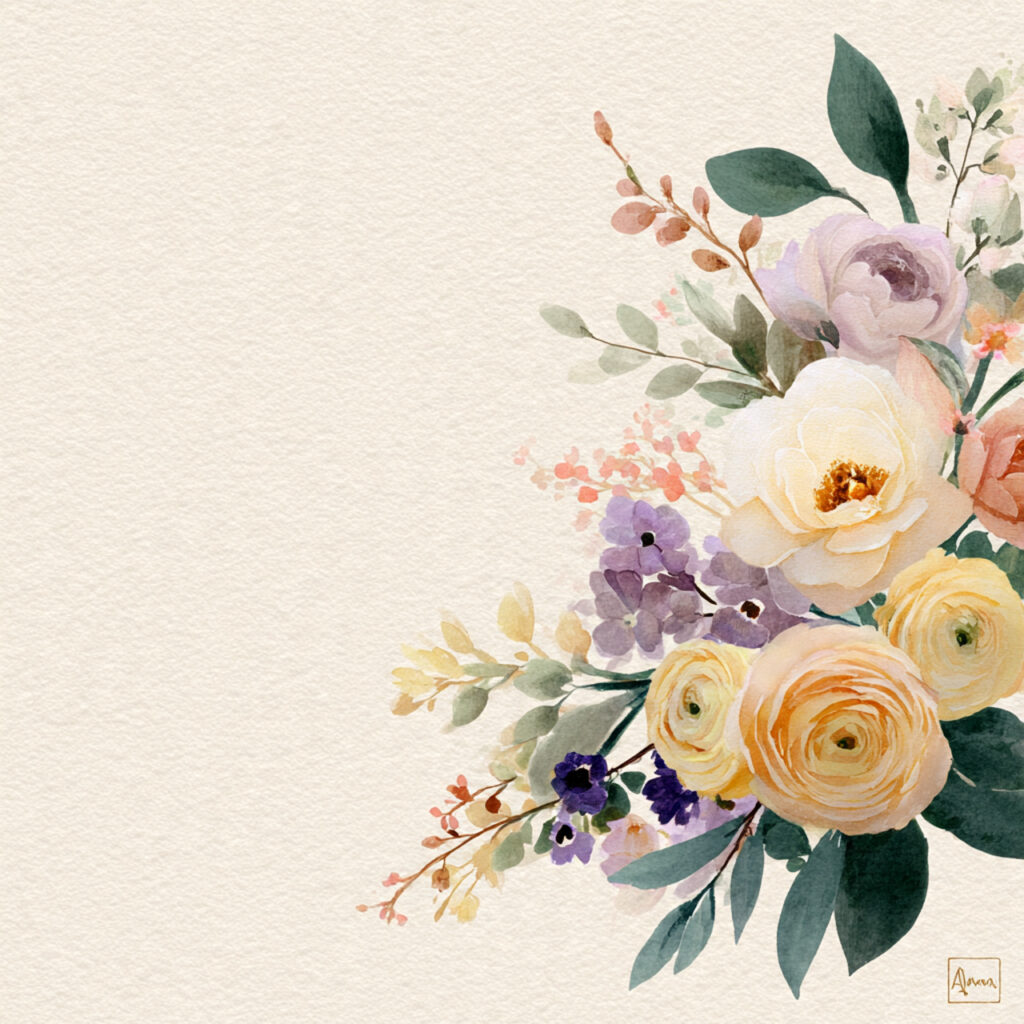 Pastel Watercolor Floral Bouquet on Cream Background