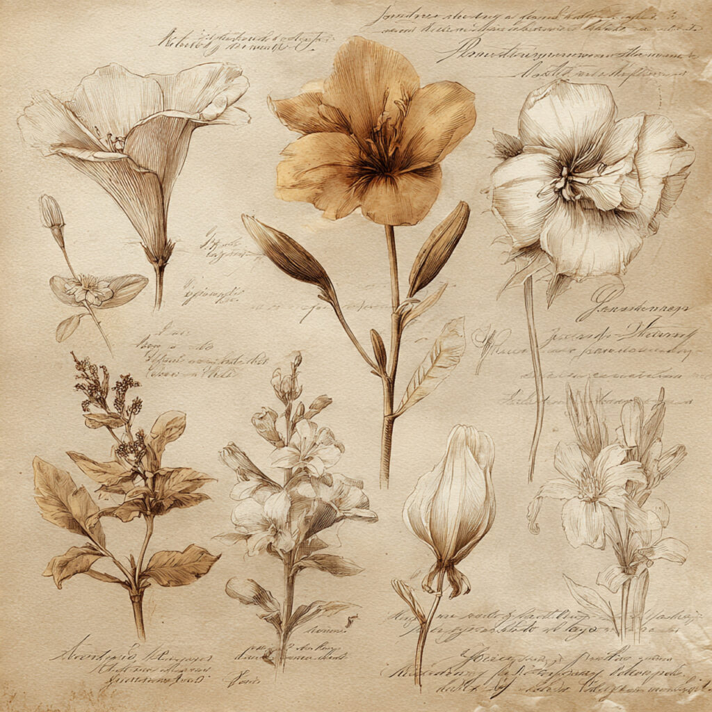 Vintage Botanical Illustration Style on Aged Paper