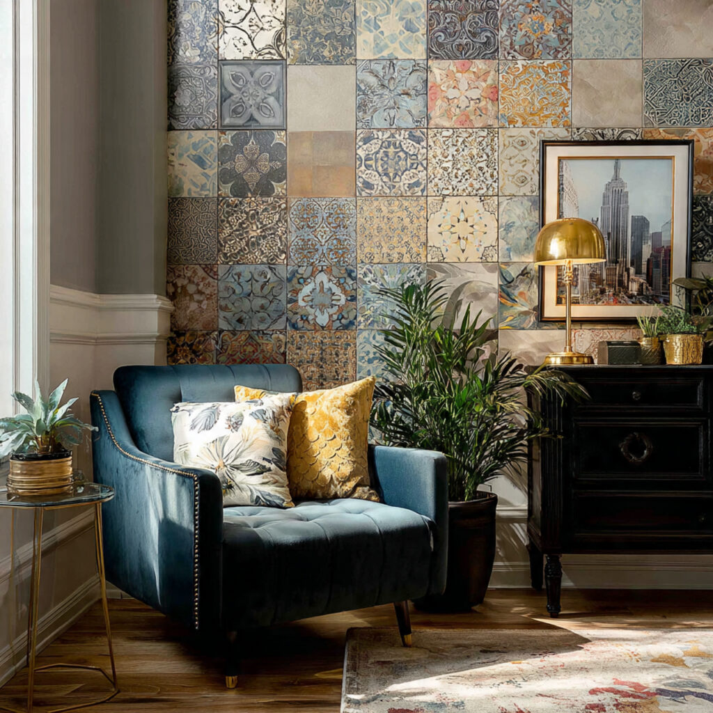 Majolica or Hand-Painted Ceramic Tile Accent Wall Panel