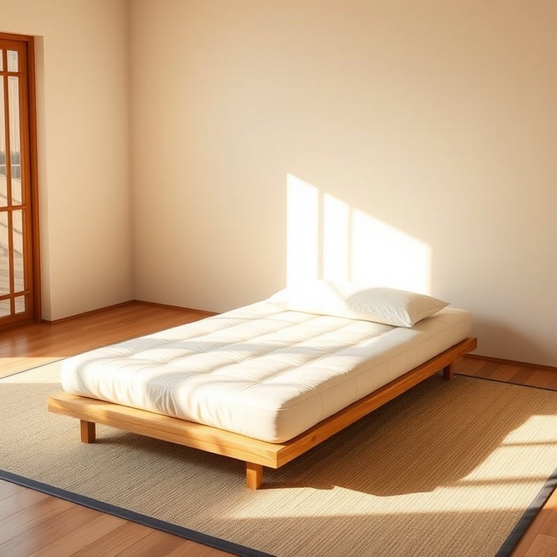 21 Japandi Bedroom Ideas That Blend Minimalist Calm With Warm Natural Beauty You Must Try 7 Organic cotton futon on low wooden slat base in a minimalist Japandi room