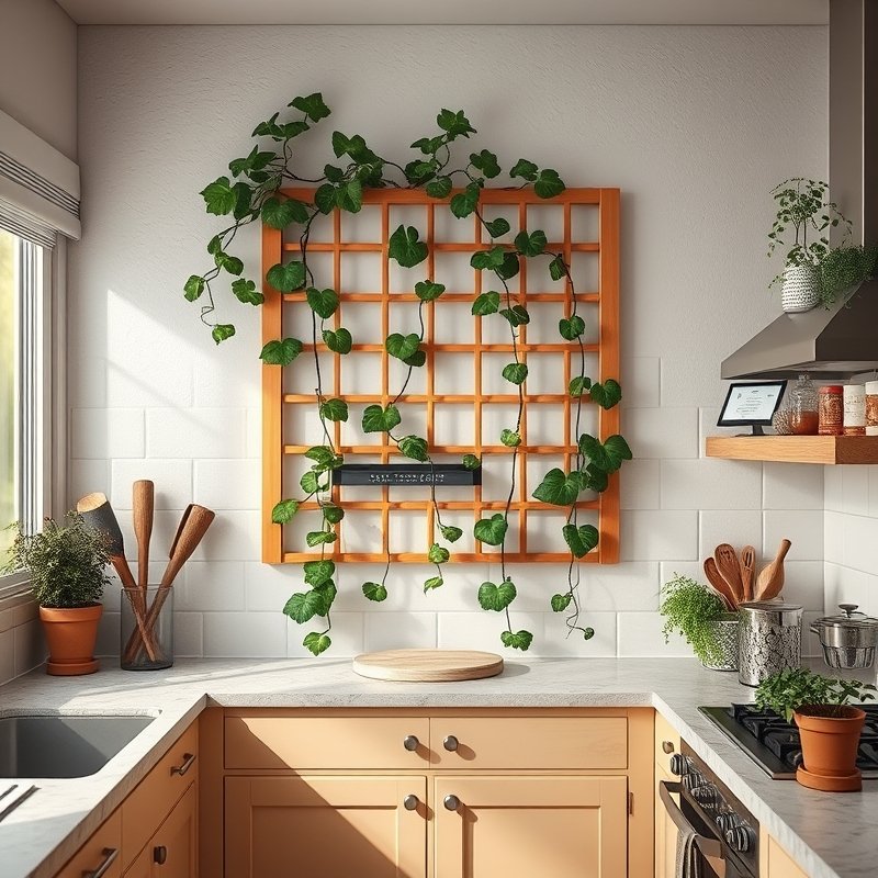 20 Kitchen Decor Ideas 2026 That Transform Your Space With Modern Style and Charm Upgrade Now 18 wall trellis with climbing plants in kitchen