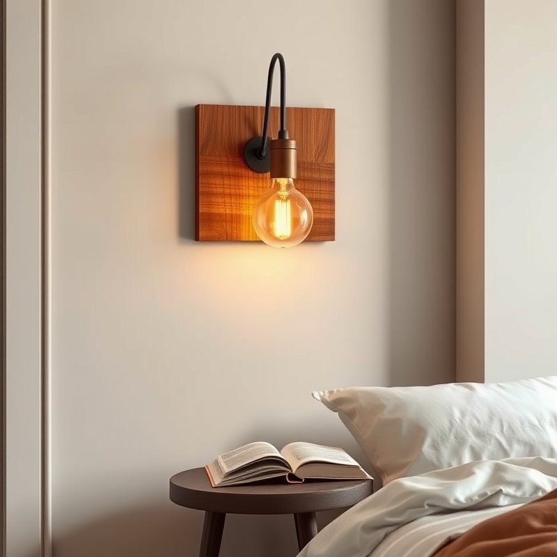 21 Japandi Bedroom Ideas That Blend Minimalist Calm With Warm Natural Beauty You Must Try 17 Wooden wall sconce casting warm light near the bed in a Japandi room