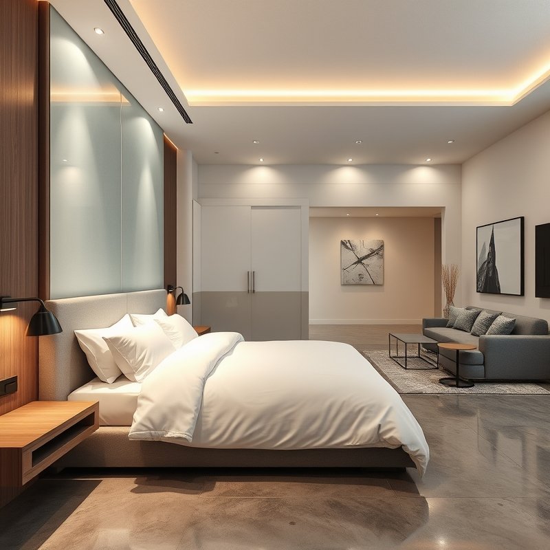 18 Living Room and Bedroom Combo Ideas That Save Space Without Sacrificing Style Try These Now 16 half wall with frosted glass panels separating a bed from a living area