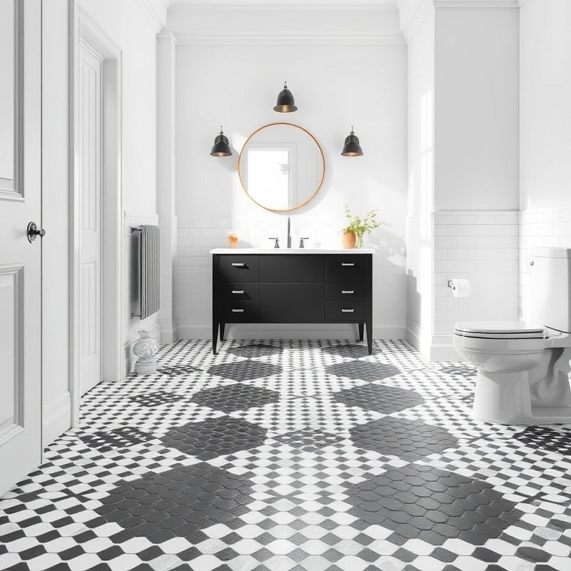 23 Black Bathroom Ideas That Look Bold, Modern, and Ultra Stylish Upgrade Your Space Today 15 bathroom floor with black and white penny tile checkerboard pattern