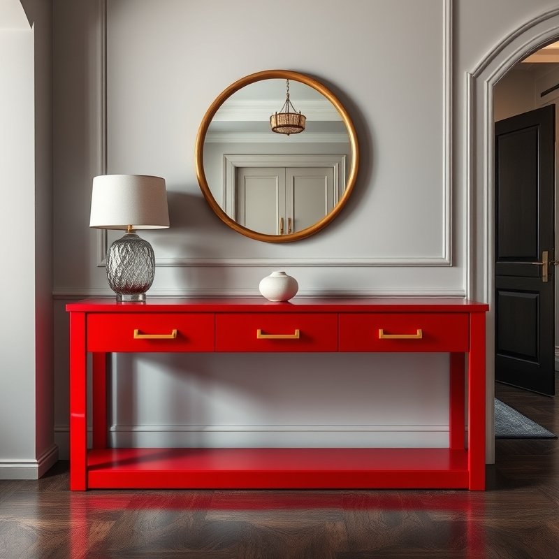 19 Colorful Living Room Ideas 2026 That Add Bold Personality and Happy Vibes Try This Look 10 red lacquered console table with gold handles in living room entryway